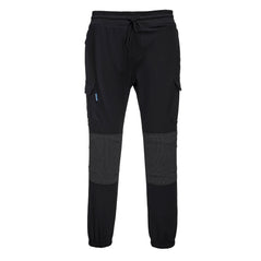 Black KX3 flexi trouser jogging bottoms. Joggers are drawstring tighten with kneepad pockets.