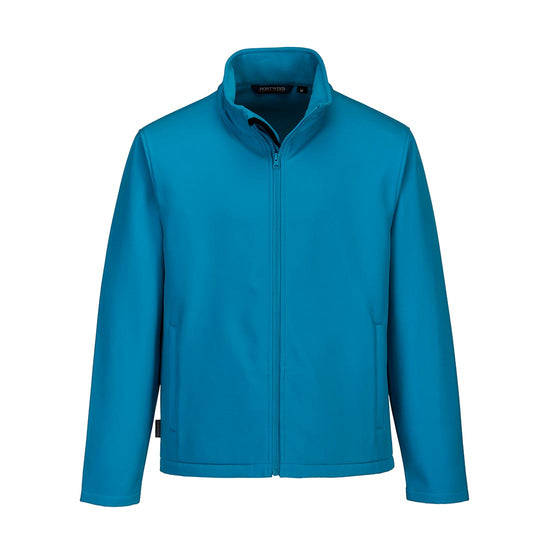 Aqua portwest Print & Promo softshell jacket. Jacket has full zip fasten.