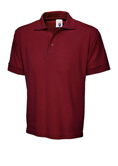 Uneek Clothing UC102, 250GSM Premium Poloshirt in maroon with short sleeves, collar and three button plackett.