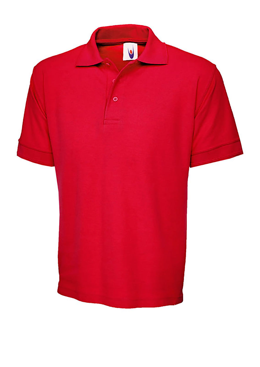 Uneek Clothing UC102, 250GSM Premium Poloshirt in red with short sleeves, collar and three button plackett.