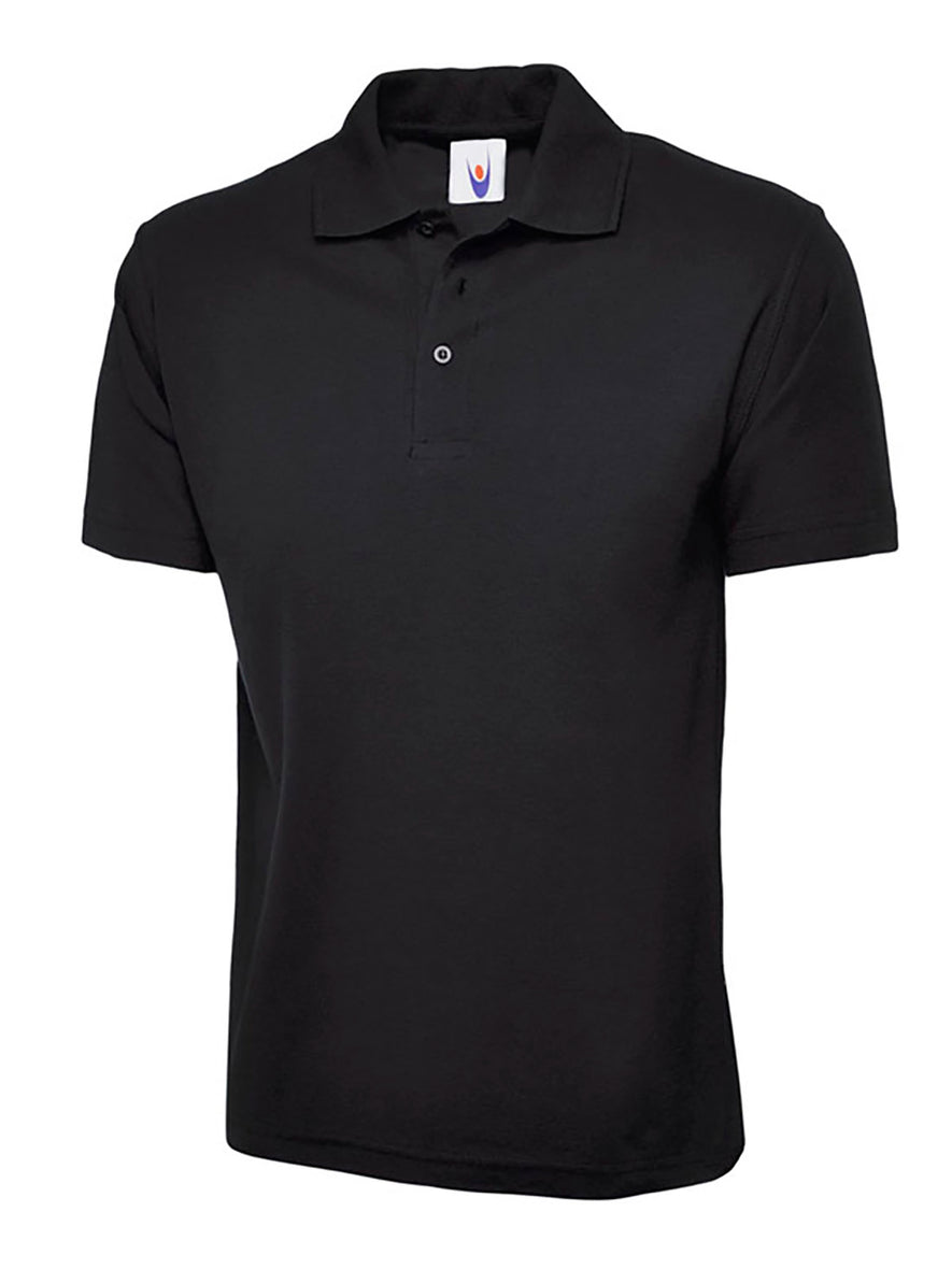 Uneek Clothing UC103 220GSM Childrens Poloshirt in black with short sleeves, collar and three button plackett.