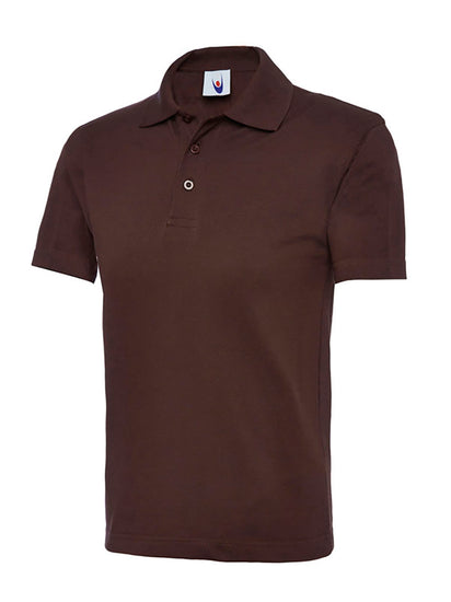 Uneek Clothing UC103 220GSM Childrens Poloshirt in brown with short sleeves, collar and three button plackett.