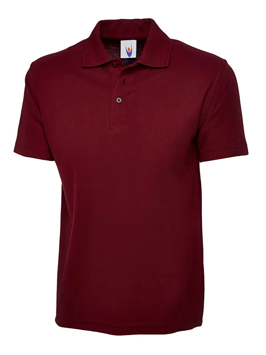 Uneek Clothing UC103 220GSM Childrens Poloshirt in maroon with short sleeves, collar and three button plackett.