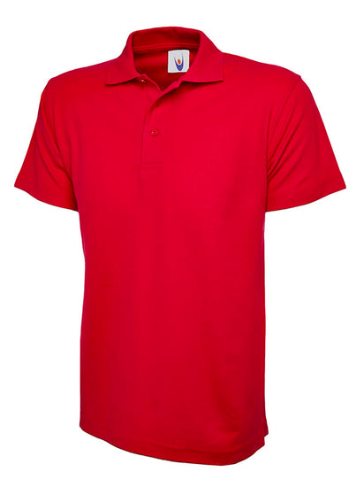 Uneek Clothing UC103 220GSM Childrens Poloshirt in red with short sleeves, collar and three button plackett.