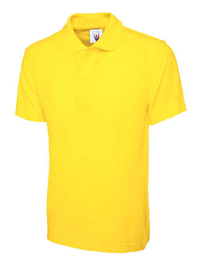 Uneek Clothing UC103 220GSM Childrens Poloshirt in yellow with short sleeves, collar and three button plackett.