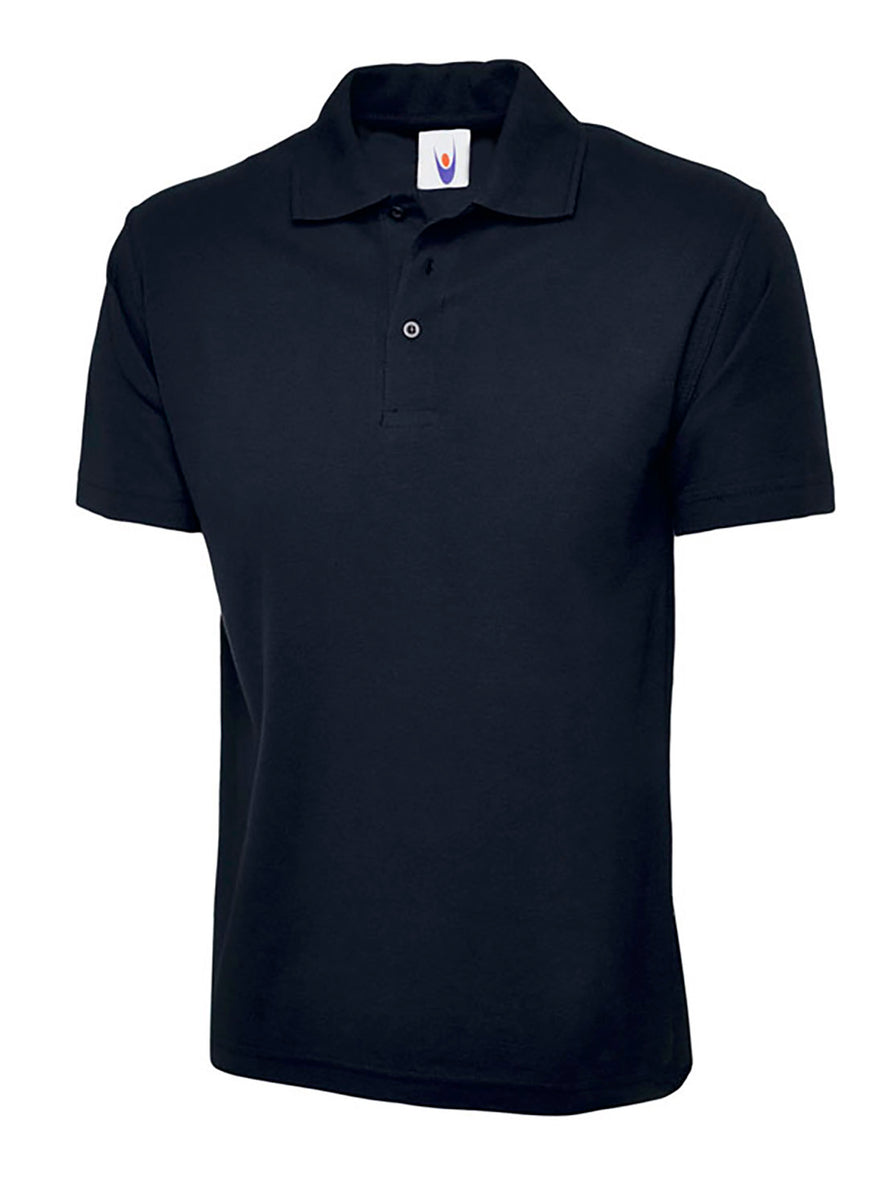 Uneek Clothing UC105 200GSM Active Poloshirt in navy with short sleeves, collar and three button plackett.