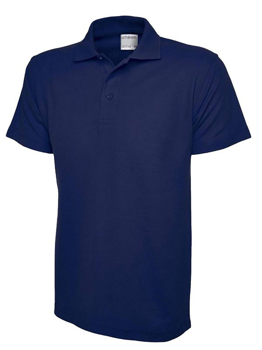 Uneek Clothing UC114 180GSM Men's Polo Shirt with short sleeves, collar and three button plackett in french navy.