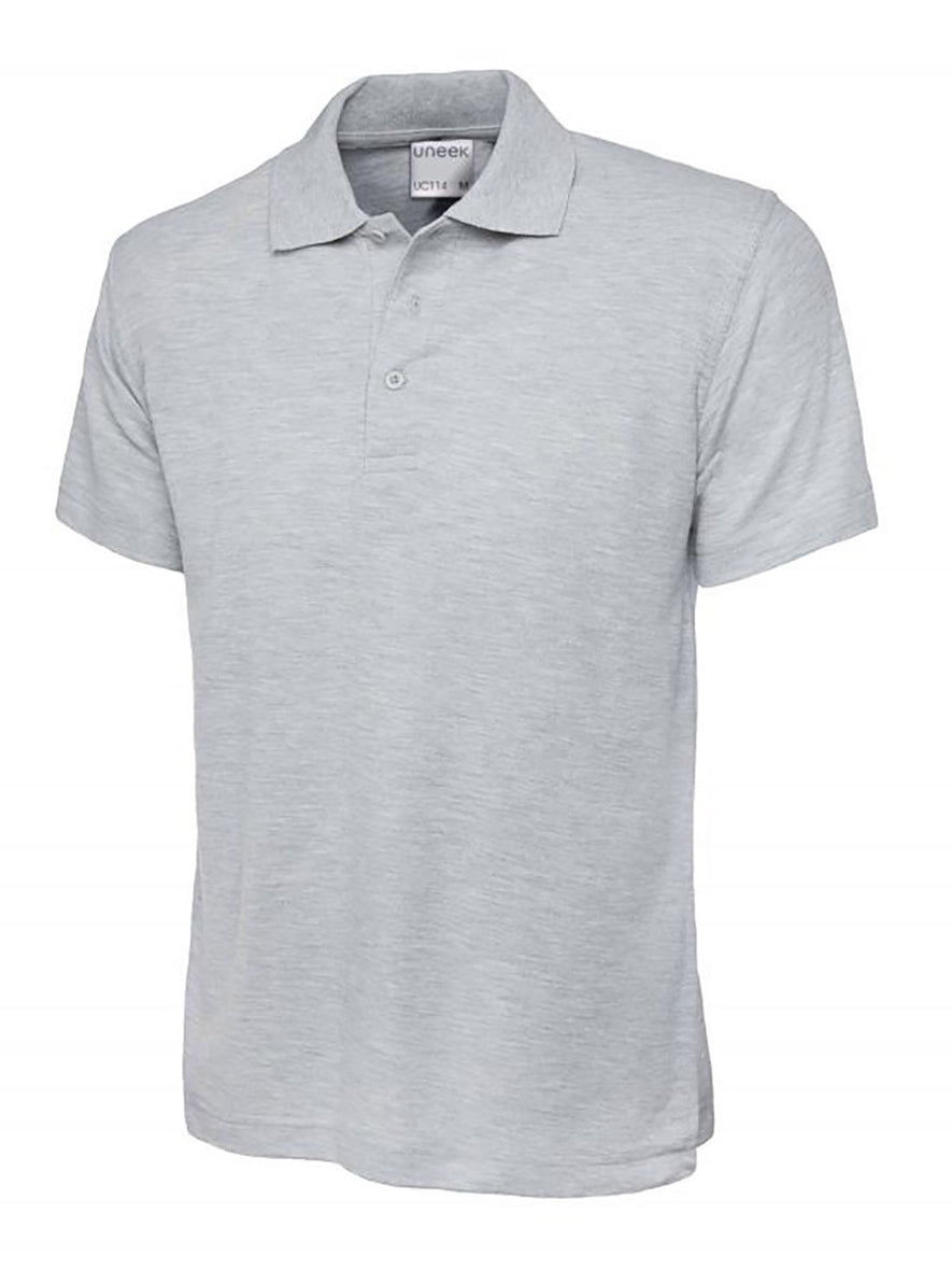 Uneek Clothing UC114 180GSM Men's Polo Shirt with short sleeves, collar and three button plackett in heather grey.