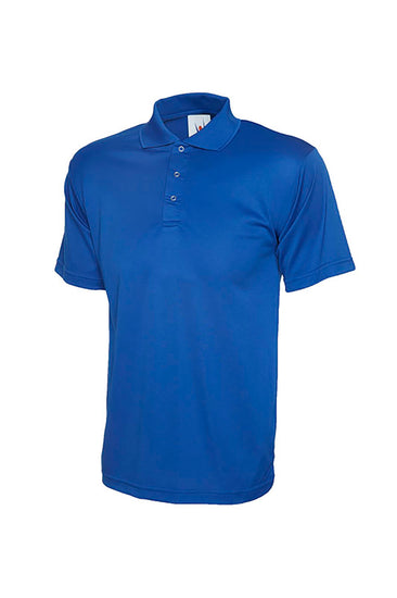 Uneek Clothing UC121 200GSM Processable Poloshirt in royal blue with short sleeves, collar and three popper plackett.