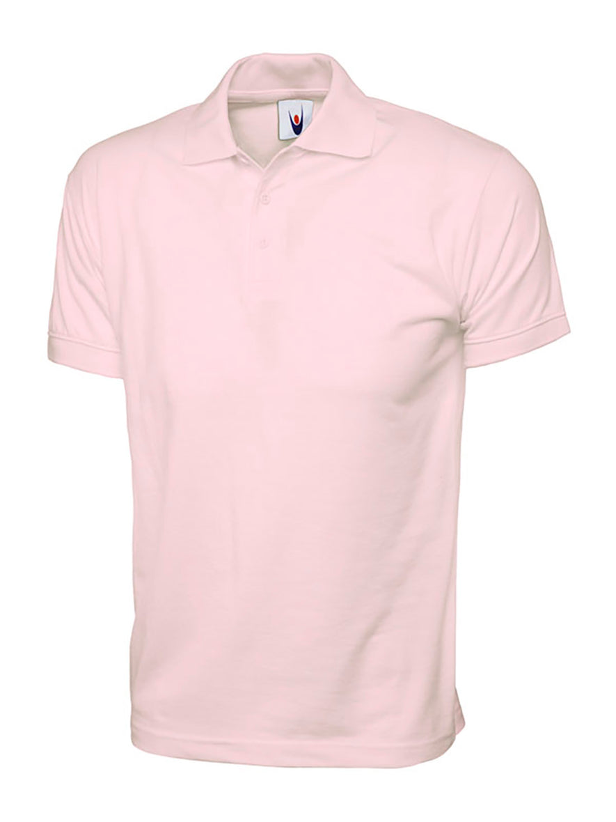 Uneek Clothing UC122 200GSM Jersey Poloshirt in pink with short sleeves, collar and two button plackett.