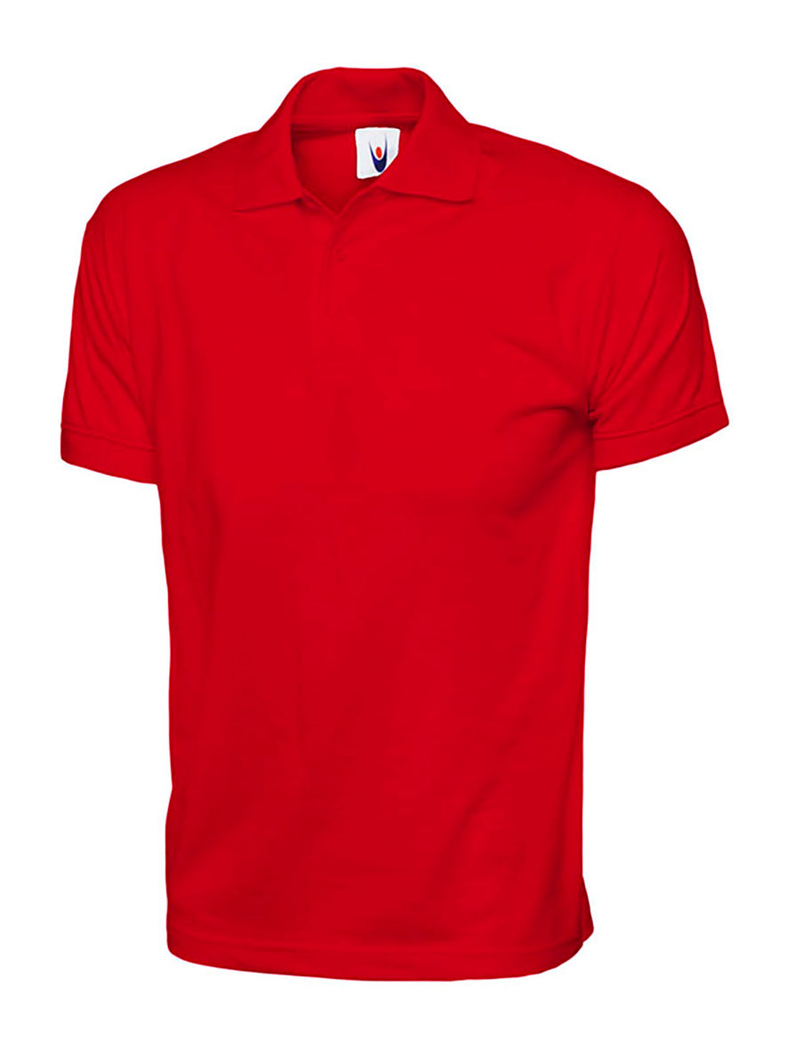 Uneek Clothing UC122 200GSM Jersey Poloshirt in red with short sleeves, collar and two button plackett.