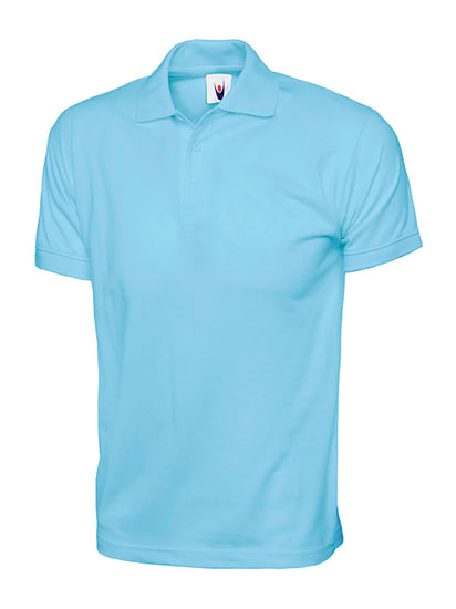 Uneek Clothing UC122 200GSM Jersey Poloshirt in sky blue with short sleeves, collar and two button plackett.