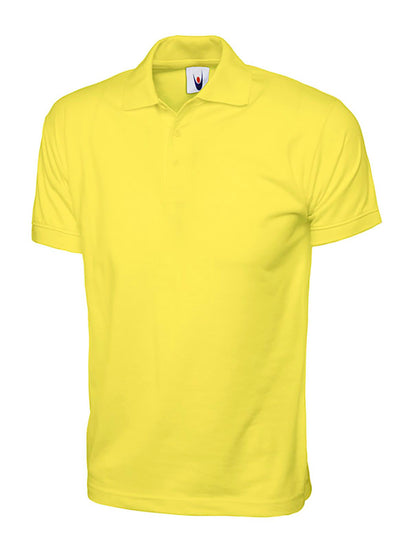 Uneek Clothing UC122 200GSM Jersey Poloshirt in yellow with short sleeves, collar and two button plackett.