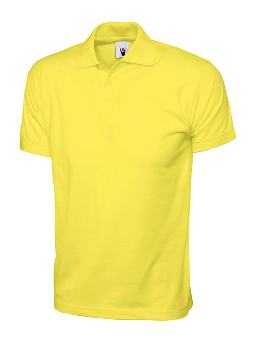 Uneek Clothing UC122 200GSM Jersey Poloshirt in yellow with short sleeves, collar and two button plackett.