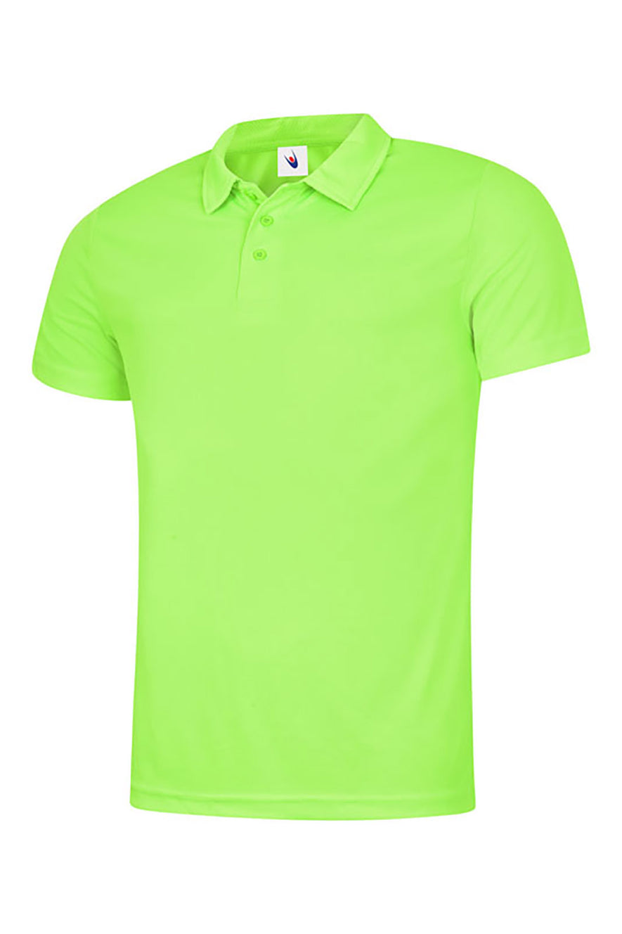 Uneek Clothing UC125 Mens Ultra Cool Poloshirt in electric green with short sleeves, collar and three button plackett.