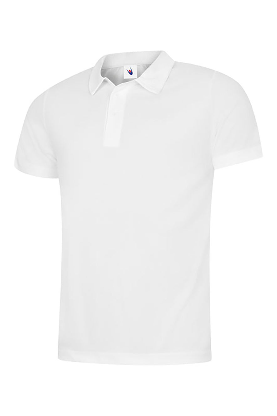 Uneek Clothing UC125 Mens Ultra Cool Poloshirt in white with short sleeves, collar and three button plackett.