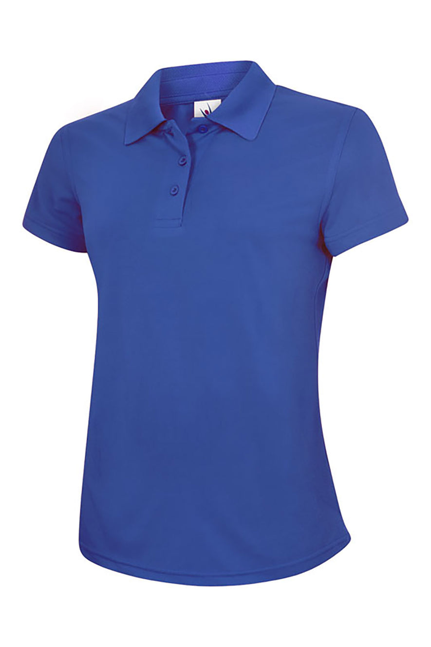 Uneek Clothing UC128 Ladies Super Cool Workwear Poloshirt with short sleeves in royal blue with royal blue buttons and collar.