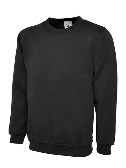 Uneek Clothing UC201 350GSM Premium Sweatshirt long sleeves and round neck in black with elasticated bottom.