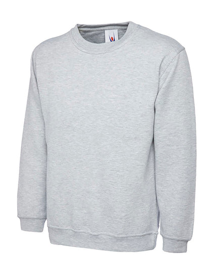 Uneek Clothing UC201 350GSM Premium Sweatshirt long sleeves and round neck in heather grey with elasticated bottom.