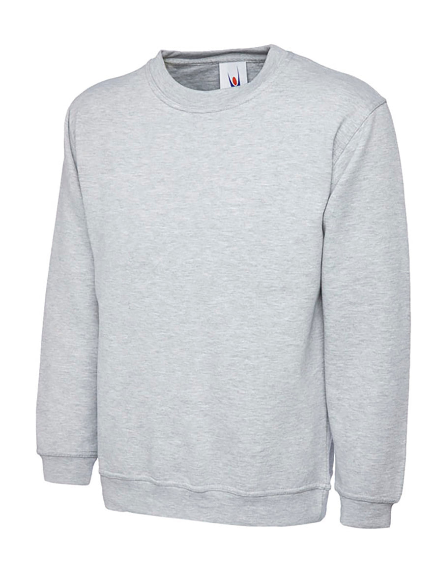 Uneek Clothing UC201 350GSM Premium Sweatshirt long sleeves and round neck in heather grey with elasticated bottom.