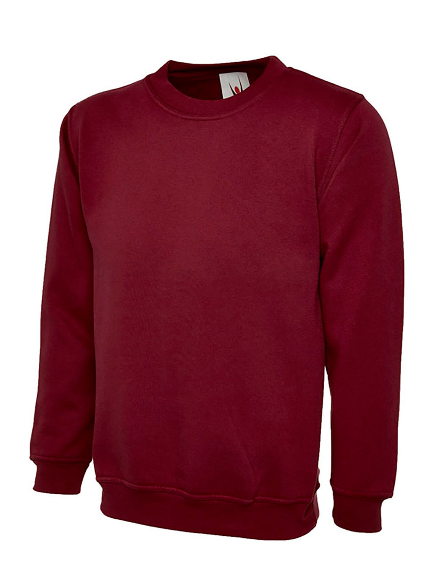 Uneek Clothing UC201 350GSM Premium Sweatshirt long sleeves and round neck in maroon with elasticated bottom.