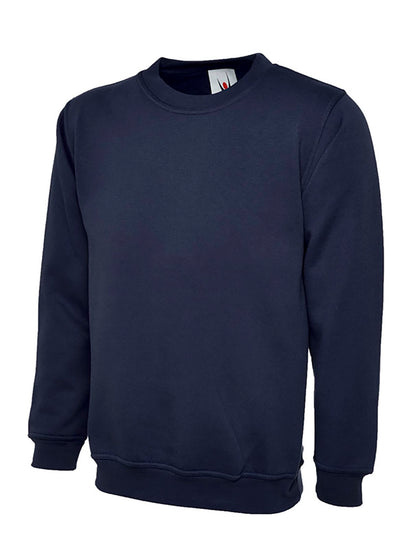 Uneek Clothing UC201 350GSM Premium Sweatshirt long sleeves and round neck in navy with elasticated bottom.