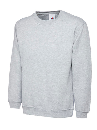 Uneek Clothing UC202 300GSM Childrens Sweatshirt long sleeves and round neck in heather grey with elasticated bottom.