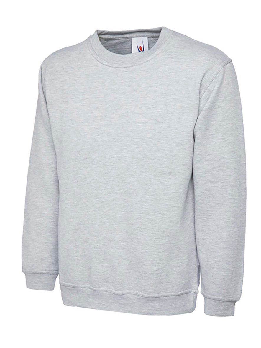Uneek Clothing UC202 300GSM Childrens Sweatshirt long sleeves and round neck in heather grey with elasticated bottom.