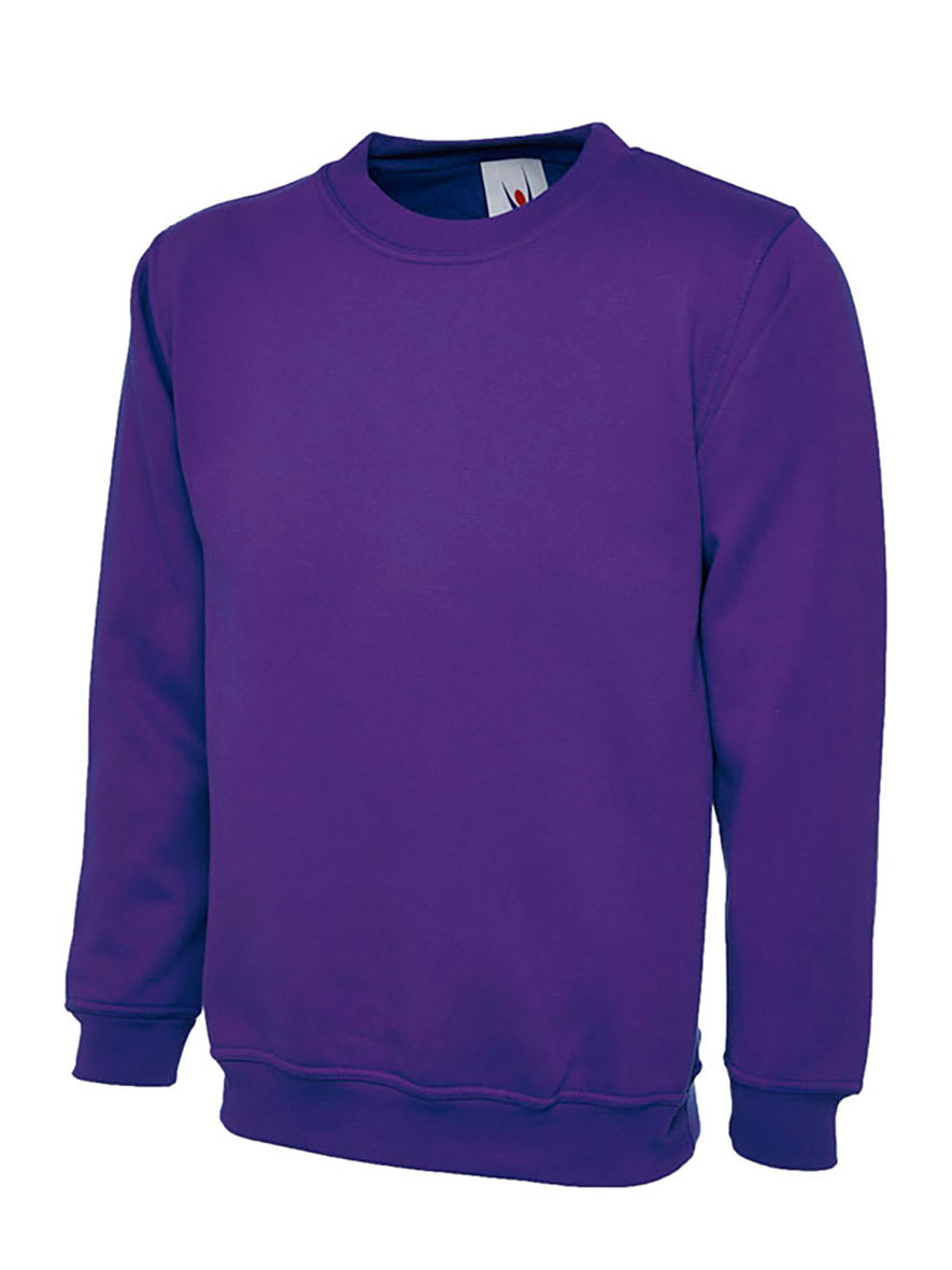 Uneek Clothing UC202 300GSM Childrens Sweatshirt long sleeves and round neck in purple with elasticated bottom.