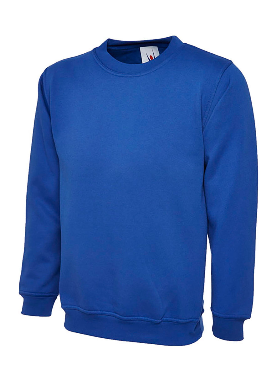 Uneek Clothing UC202 300GSM Childrens Sweatshirt long sleeves and round neck in royal blue with elasticated bottom.