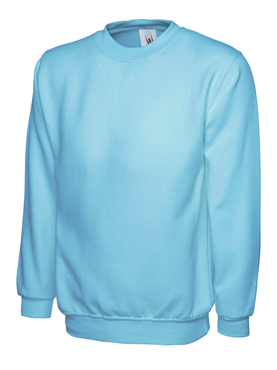 Uneek Clothing UC202 300GSM Childrens Sweatshirt long sleeves and round neck in sky blue with elasticated bottom.
