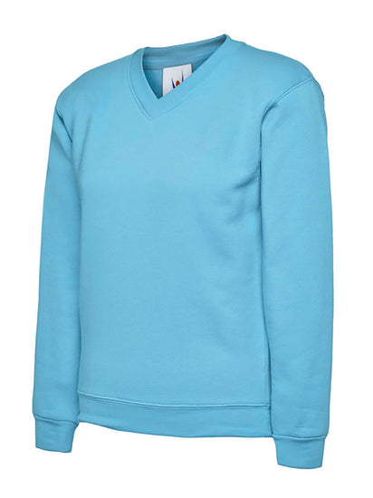 Uneek Clothing UC206 300GSM Childrens V Neck Sweatshirt long sleeves and round neck in sky blue with elasticated bottom.