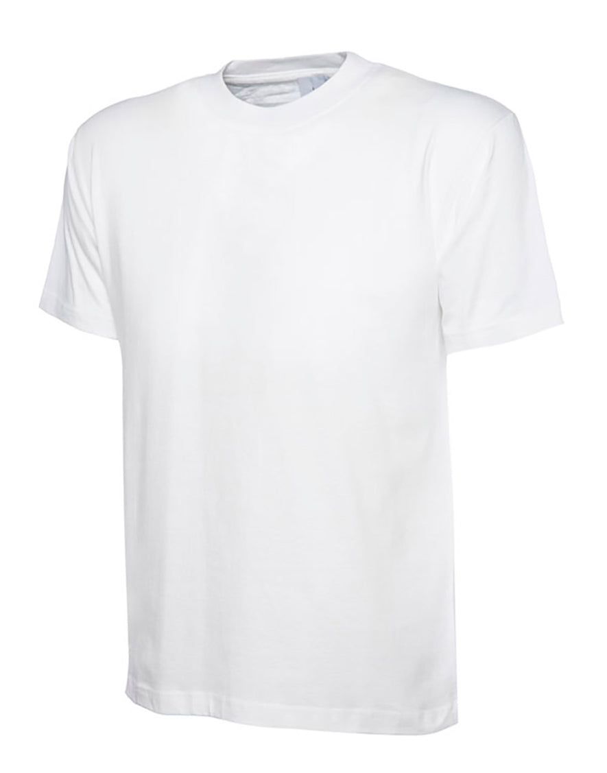 Uneek Clothing UC302- 200 GSM Premium T-shirt with short sleeves and round neck in white.