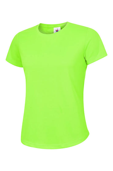 Uneek Clothing UC316 - Ladies 140GSM Ultra Cool T-shirt crew neck short sleeve in electric green.