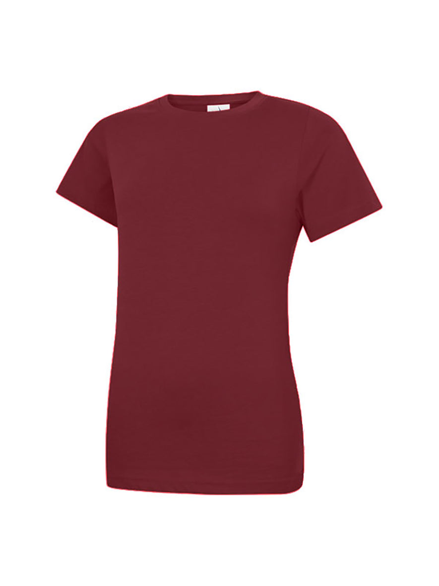 Uneek Clothing UC318 - Ladies Classic Crew Neck T-Shirt short sleeve in maroon.