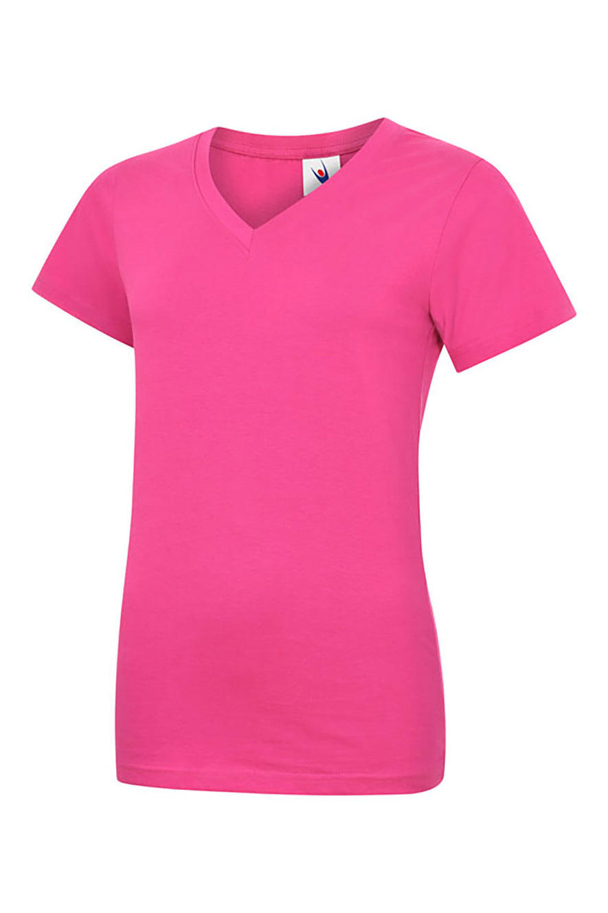Uneek Clothing UC319 - Ladies Classic V Neck T Shirt short sleeve in hot pink.
