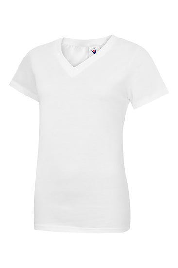 Uneek Clothing UC319 - Ladies Classic V Neck T Shirt short sleeve in white.