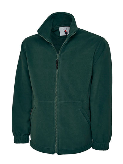 Uneek Clothing UC604 300GSM Classic Full Zip Micro Fleece Jacket in bottle green with full zip fastening and and two lower front pockets.