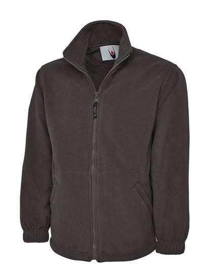 Uneek Clothing UC604 300GSM Classic Full Zip Micro Fleece Jacket in charcoal with full zip fastening and and two lower front pockets.