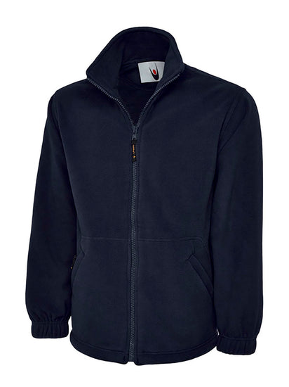 Uneek Clothing UC604 300GSM Classic Full Zip Micro Fleece Jacket in navy with full zip fastening and and two lower front pockets.