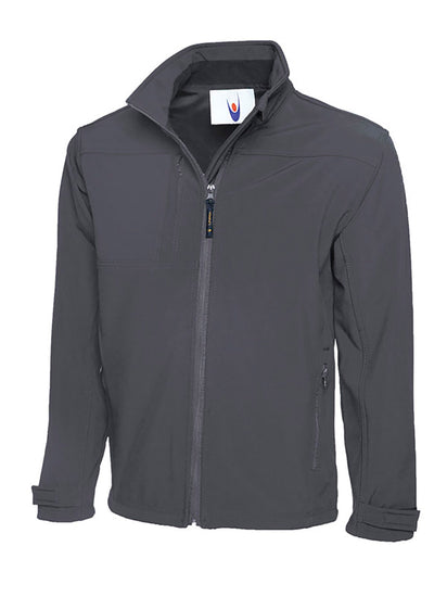 Uneek Clothing UC611 Premium Full Zip Soft Shell Jacket in light grey with full zip fastening and and a pocket on the right chest and two lower front pockets.