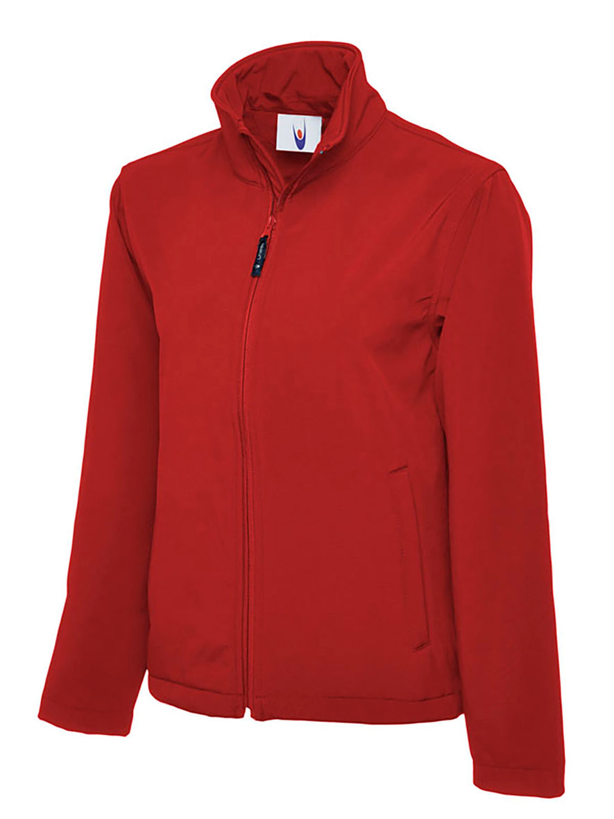 Uneek Clothing UC612 Classic Full Zip Soft Shell Jacket in red with full zip fastening and two lower front pockets.