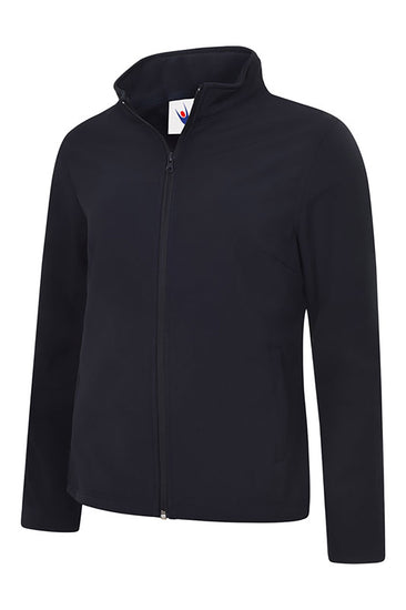 Uneek Clothing UC613 Ladies Classic Soft Shell Jacket in navy with full zip fastening and two lower front pockets.