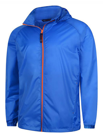 Uneek Clothing UC630 Active Jacket lightweight in oxford blue with orange full zip fastening and two lower zip pockets and hood.