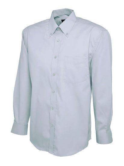 Uneek Clothing UC701 Mens Pinpoint Oxford Full Sleeve Shirt long sleeve in light blue with collar and front with light blue buttons, pocket on left chest .