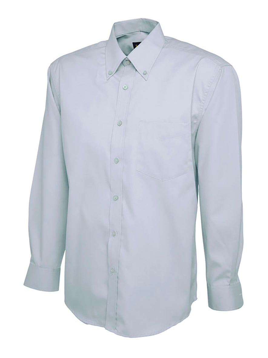 Uneek Clothing UC701 Mens Pinpoint Oxford Full Sleeve Shirt long sleeve in light blue with collar and front with light blue buttons, pocket on left chest .