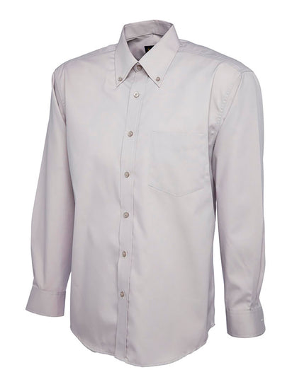 Uneek Clothing UC701 Mens Pinpoint Oxford Full Sleeve Shirt long sleeve in silver grey with collar and front with silver grey buttons, pocket on left chest .