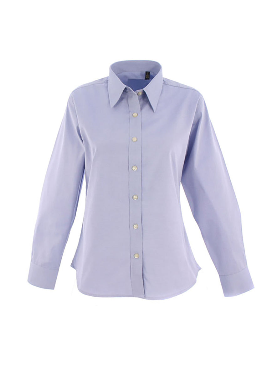 Uneek Clothing UC703 Ladies Pinpoint Oxford Full Sleeve Shirt long sleeve in light blue with collar and light blue buttons .