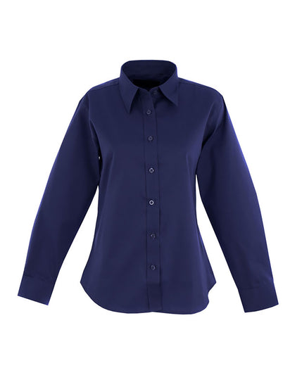 Uneek Clothing UC703 Ladies Pinpoint Oxford Full Sleeve Shirt long sleeve in navy with collar and navy buttons .