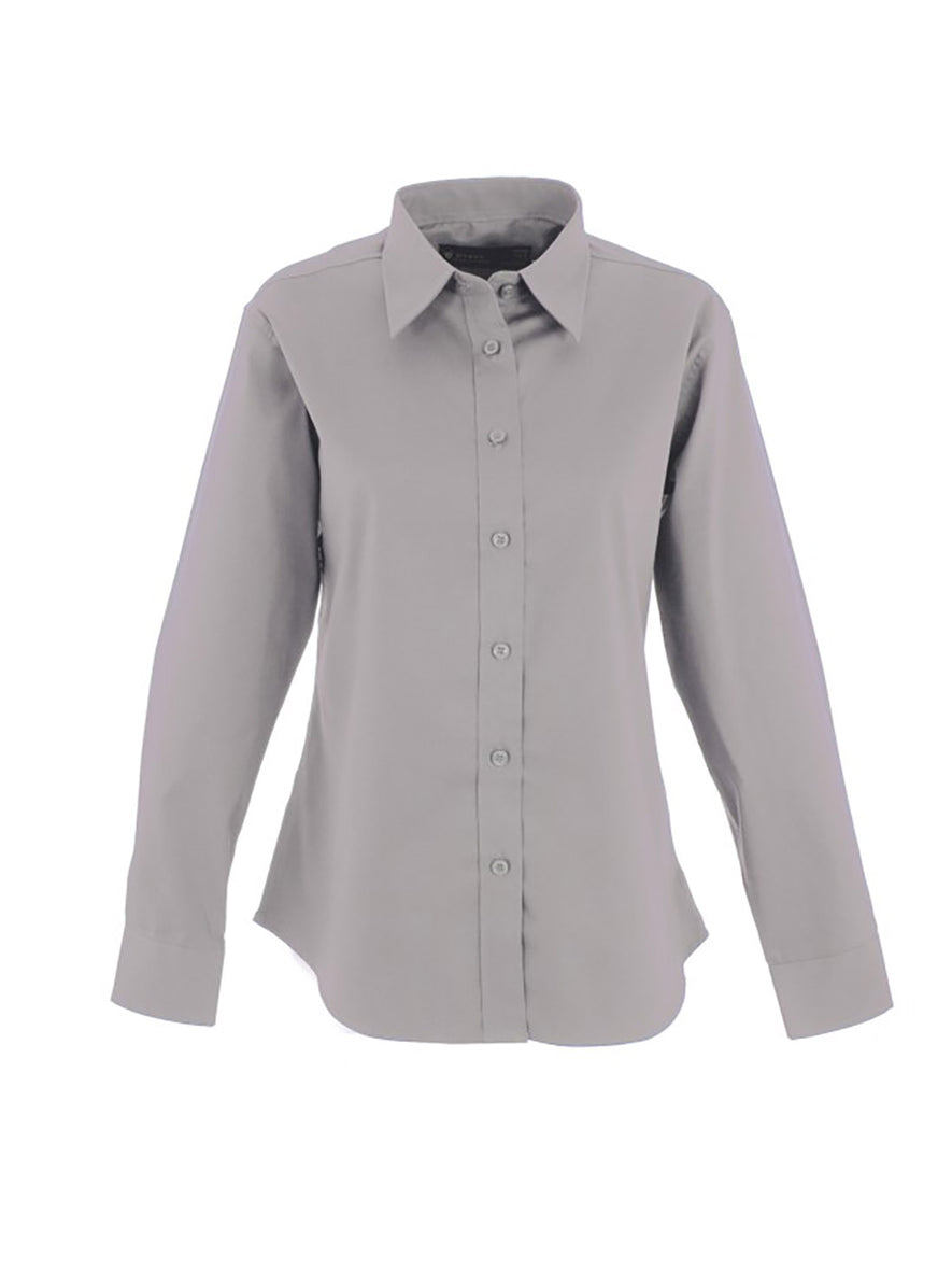 Uneek Clothing UC703 Ladies Pinpoint Oxford Full Sleeve Shirt long sleeve in silver grey with collar and silver grey buttons .